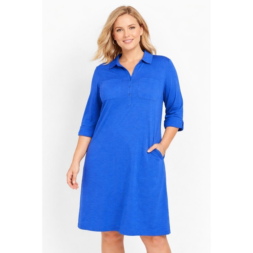 NWT Talbots Cobalt Blue Knit Shirt Dress Button Front Plus Petite Size 1XP